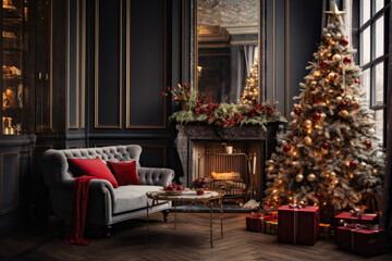 Fototapeta na wymiar Decorated Christmas living room