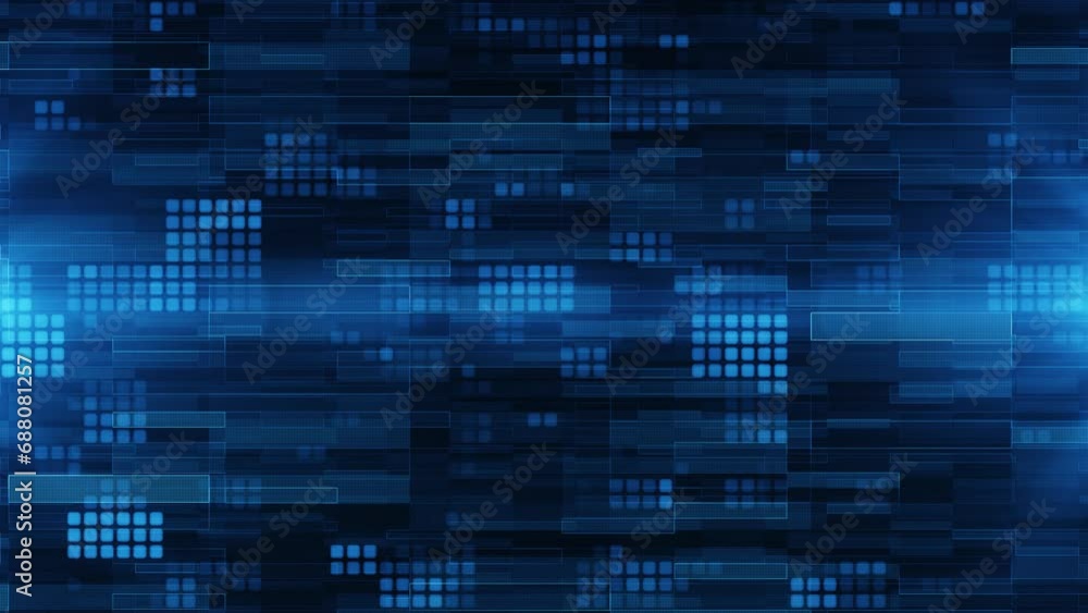 Poster blue animated background in technology concept. abstract blue led rectangles. technology digital squ