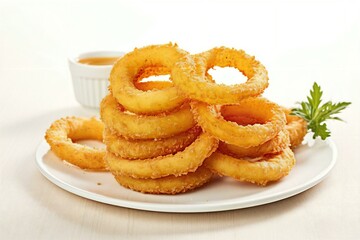 Obraz na płótnie Canvas fried onion rings with sauce on a white background