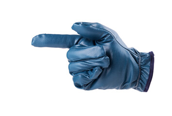Anti-vibration glove worker's hand indicates direction, tactical gloves, protective gloves on a...