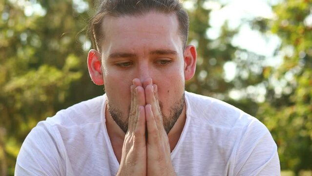 empathy man feeling very sad and thinking about disturbing thoughts anxiety about the future
