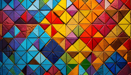 Abstract shapes, colors, and textures mosaic that comes together to form a cohesive whole.

