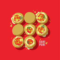 Dahi Puri. Indian street Food Vector, illustration, colorful graphic