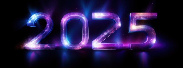 2025 New Years Purple Blue Neon Letters Anniversary Background Generative AI