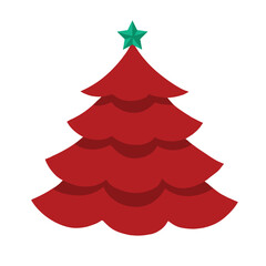 Animated christmas tree in red and green colors isolated on white background. Christmas pine tree with star above. Isolated Vector Design Element.