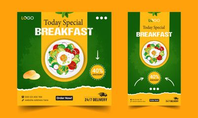Today's special breakfast social media post & instagram story design, restaurant healthy food social media marketing banner template