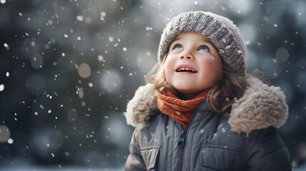 Child experiencing snow for first time, AI Generated