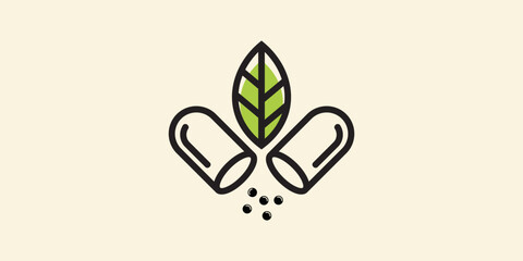 natural medicine logo vector icon template. green herbal capsule pill leaf medicine