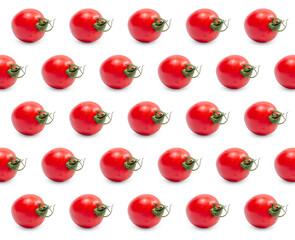 Tomato isolated on white background. Organic flat lay tomatoes. Seamless pattern red ripe tomatoes.