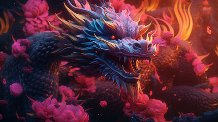 Fototapeta na wymiar A synthwave dragon chinese new year zodiac background