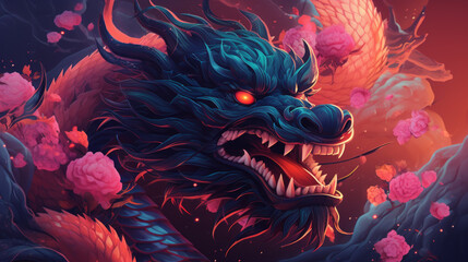 A synthwave dragon chinese new year zodiac background
