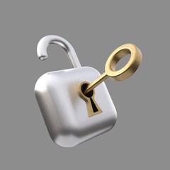 Lock. Open the lock. 3D illustration.