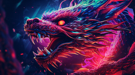 A synthwave dragon chinese new year zodiac background