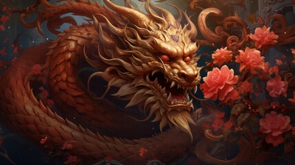 Fototapeta na wymiar Golden red dragon chinese new year zodiac background