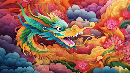A rainbow color dragon chinese new year zodiac background