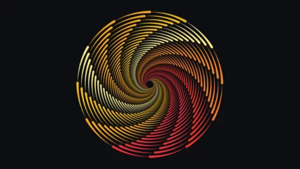 Fotobehang Abstarct spiral vortex style round warm color ring background in dark color. This creative simple minimalist style background can be used as a banner or wallpaper. © Md