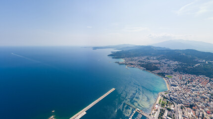 Kavala, Greece. Panoramic view of the port and embankment. Aerial view