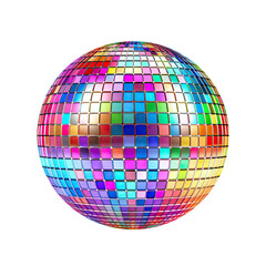 Obraz premium Shiny disco mirror ball reflecting rainbow colors, cut out