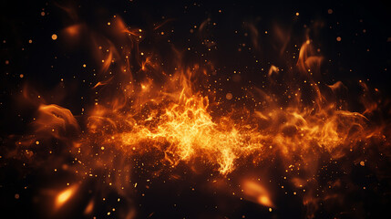 Realistic Burning Sparks on Dark Background - Dramatic Closeup of Fiery Motion and Intense Energy - Dynamic Flame Detail for Vibrant and Atmospheric Concepts.