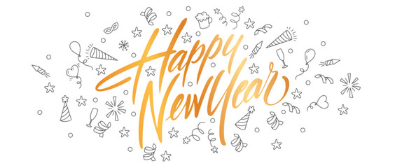 HAPPY NEW YEAR vector lettering text write - obrazy, fototapety, plakaty
