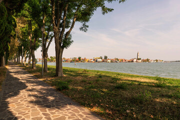 panoramic view of the island of Burano from Mazorbo in Venice Italy