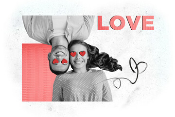 Naklejka premium Collage 3d image pinup pop retro sketch of funny couple eyes hearts valentine day dating love concept billboard comics zine minimal concept