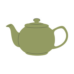 Cute green teapot isolated on white. Teapot icon. Cartoon teapot vector illustration. 