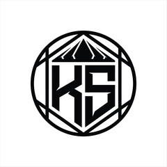 KS Letter Logo monogram hexagon slice crown sharp shield shape isolated circle abstract style design