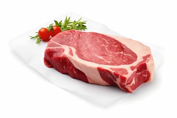 Raw Steak on Clean White Background, Butcher, Fresh, Uncooked, Meat