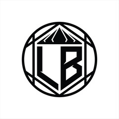 LB Letter Logo monogram hexagon slice crown sharp shield shape isolated circle abstract style design