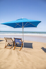 Sayulita Mexico October 15 2022  two lounge chairs set up on beach front