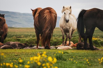 horses and grass