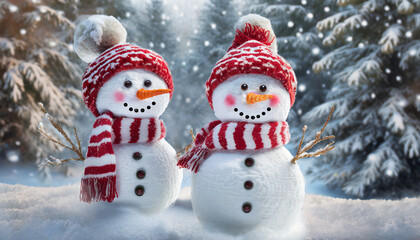 Fototapeta premium Snowmen in the forest