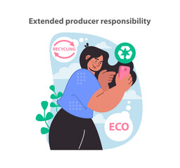 Extended producer responsibility concept. Encouraging sustainable product life cycles. Fostering recycling and eco-awareness. Flat vector illustration.