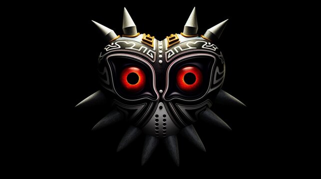 majoras mask black background the mask is all white.Generative AI