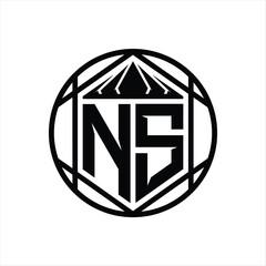 NS Letter Logo monogram hexagon slice crown sharp shield shape isolated circle abstract style design