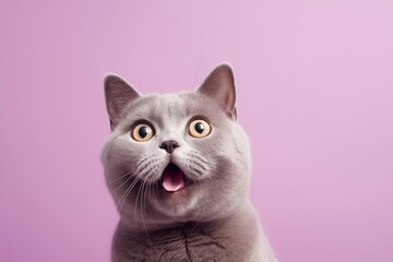 Lilac British Cat with an Opened Mouth