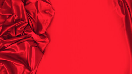 Colorful luxury red silk satin background. Beautiful soft folds. Shiny fabric. Space for design....