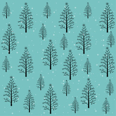 Hand draw Christmas tree and snow vector pattern, winter trees and Chistmas trees with snow on isolated blue background concepts vector