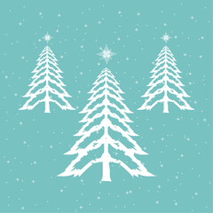 Three hand draw Christmas tree and snow vector pattern, winter trees and Chistmas trees with snow on isolated blue background concepts vector