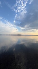 blue lake, clouds and sunset