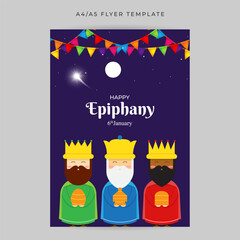 Vector illustration of Happy Epiphany social media feed A4 template