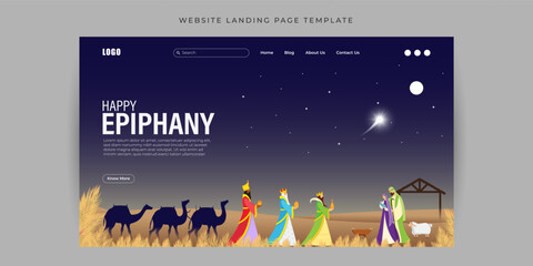 Vector illustration of Happy Epiphany Website landing page banner Template - obrazy, fototapety, plakaty