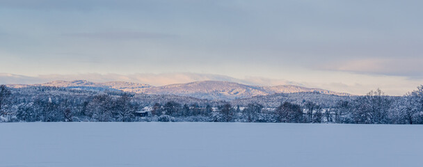 Calm winter Czech landscape with lot of snow - 688096627
