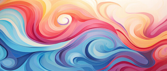 Vibrant and dynamic artwork composed of colorful swirls and elegant curved lines for an energetic atmosphere.