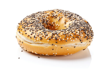 Bagel with poppy seeds on white background