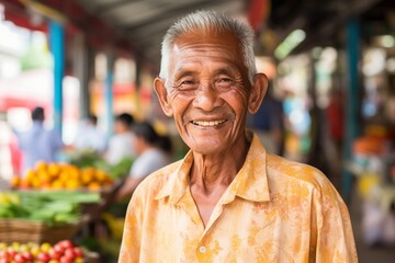Older Man Standing in Front of a Fruit Stand - Powered by Adobe