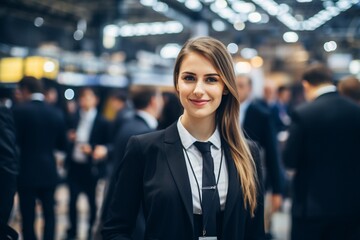 Fototapeta premium A Confident Woman in Professional Attire Addressing an Engaged Audience