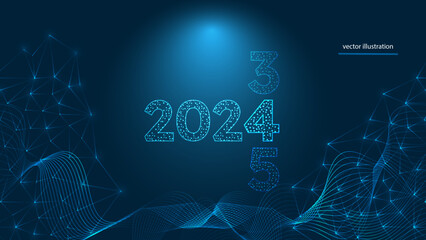 Happy New Year 2024. celebration of new years with technology vibes illustration