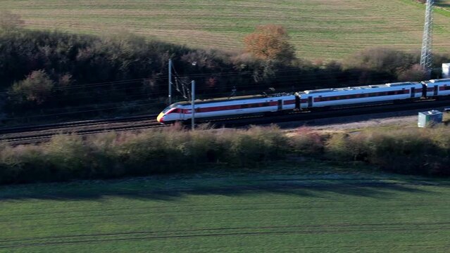 UK Cross Country Train From London Aerial View